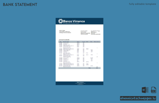 Beispiel eines Kontoauszugs der Banco Vimenca in der Dominikanischen Republik (Vorschau)